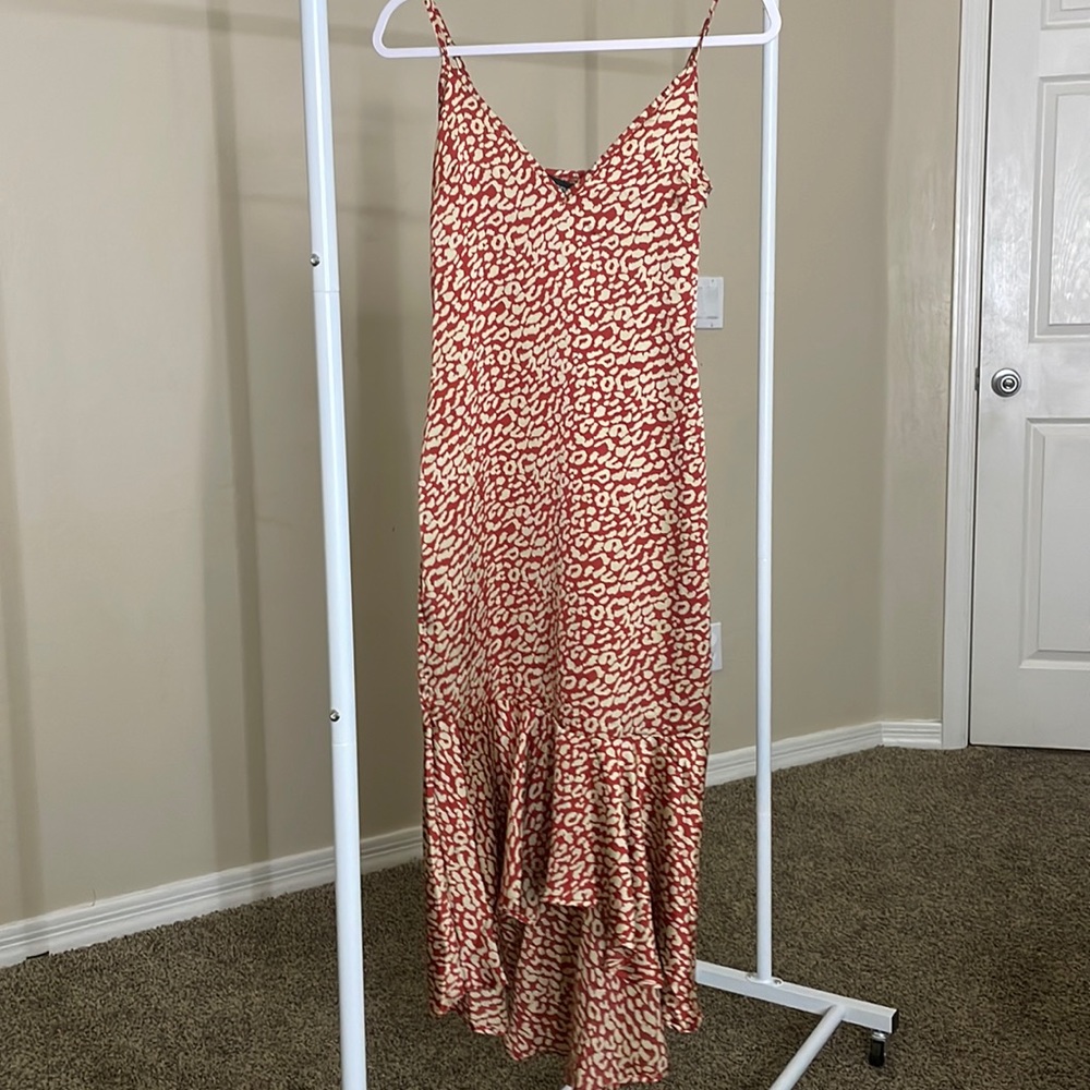 Elegant, red, leopard, print, Midi Dress